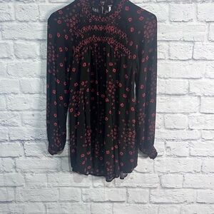 Free People Flowers in Her Hair Smocked Mock Neck Long Sleeve Blouse x-Small